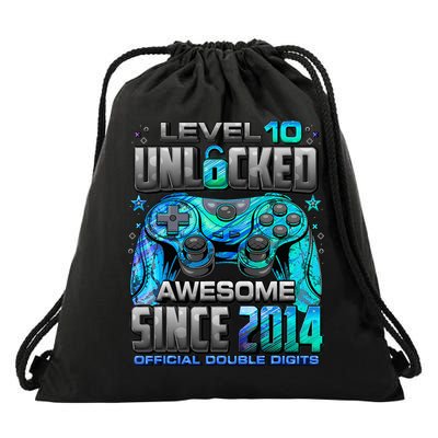 Level 10 Unlocked Awesome Since 2014 10th Birthday Gaming Drawstring Bag