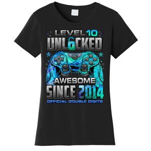 Level 10 Unlocked Awesome Since 2014 10th Birthday Gaming Women's T-Shirt