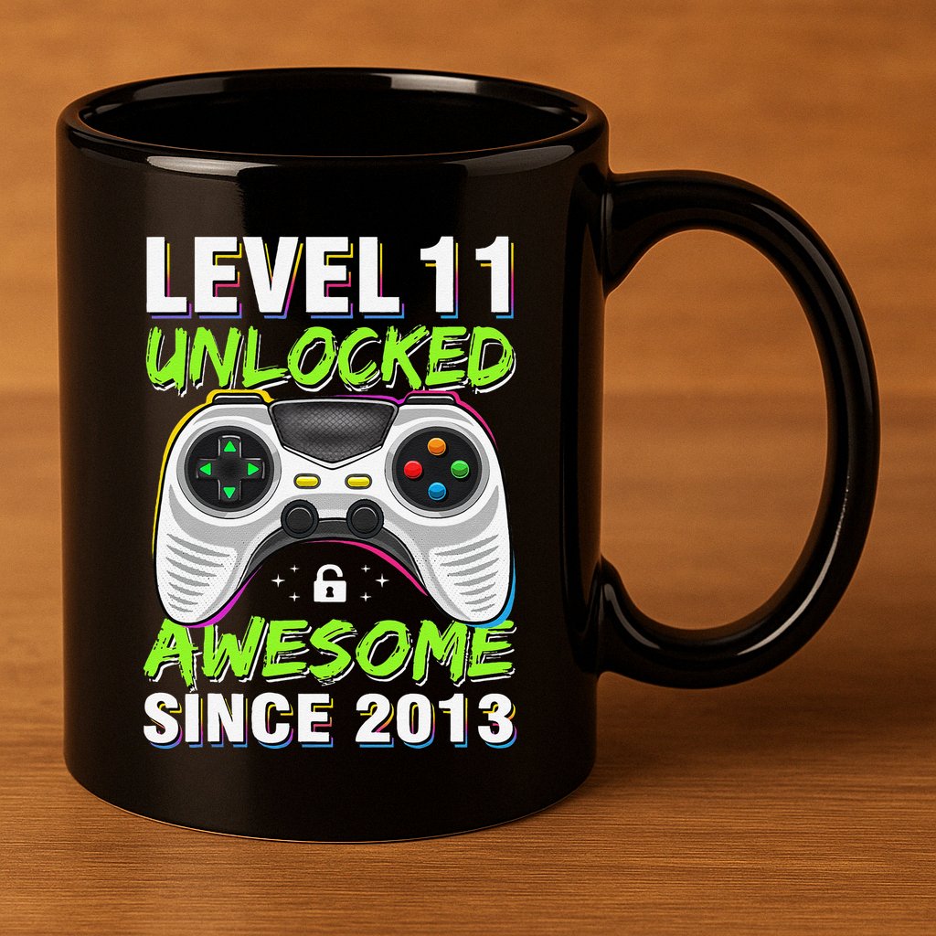 Level 11 Unlocked Awesome Since 2013 11th Birthday Gaming 11oz C Handle Ceramic Mug
