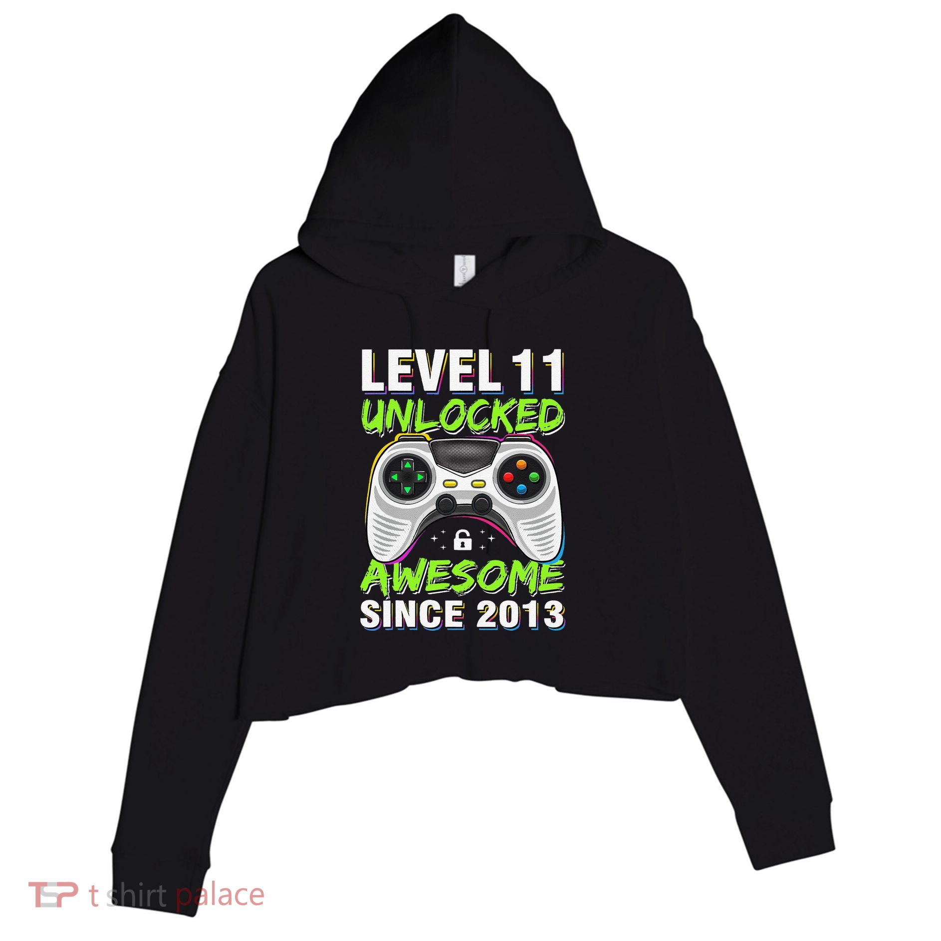 Level 11 Unlocked Awesome Since 2013 11th Birthday Gaming Crop Fleece Hoodie