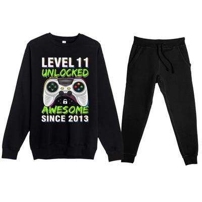 Level 11 Unlocked Awesome Since 2013 11th Birthday Gaming Premium Crewneck Sweatsuit Set