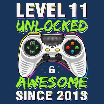 Level 11 Unlocked Awesome Since 2013 11th Birthday Gaming T-Shirt
