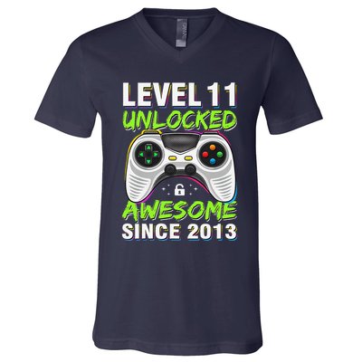 Level 11 Unlocked Awesome Since 2013 11th Birthday Gaming V-Neck T-Shirt