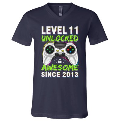 Level 11 Unlocked Awesome Since 2013 11th Birthday Gaming V-Neck T-Shirt