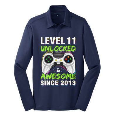 Level 11 Unlocked Awesome Since 2013 11th Birthday Gaming Silk Touch Performance Long Sleeve Polo