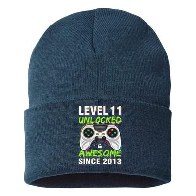 Level 11 Unlocked Awesome Since 2013 11th Birthday Gaming Sustainable Knit Beanie