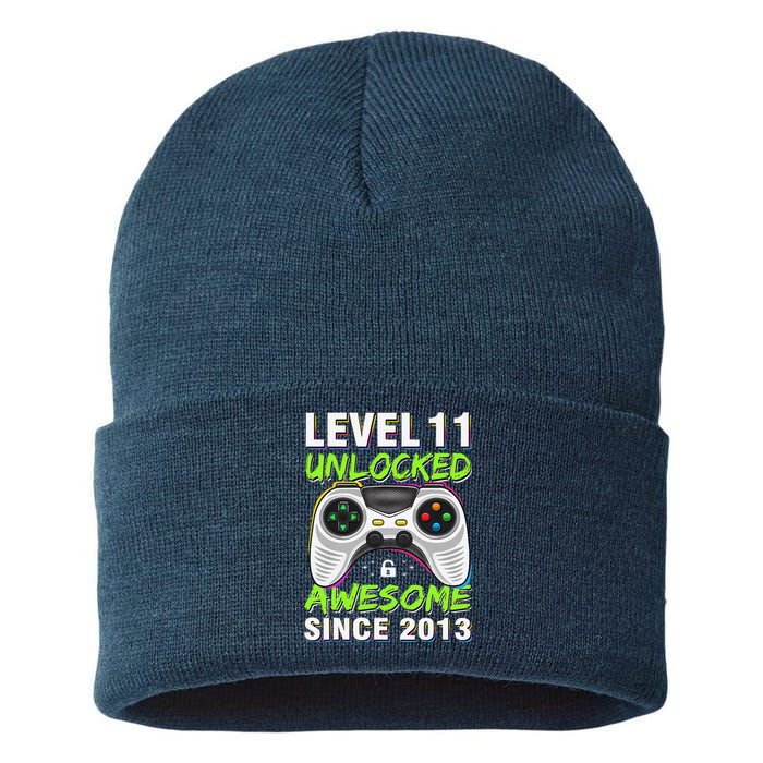 Level 11 Unlocked Awesome Since 2013 11th Birthday Gaming Sustainable Knit Beanie