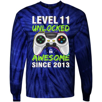 Level 11 Unlocked Awesome Since 2013 11th Birthday Gaming Tie-Dye Long Sleeve Shirt