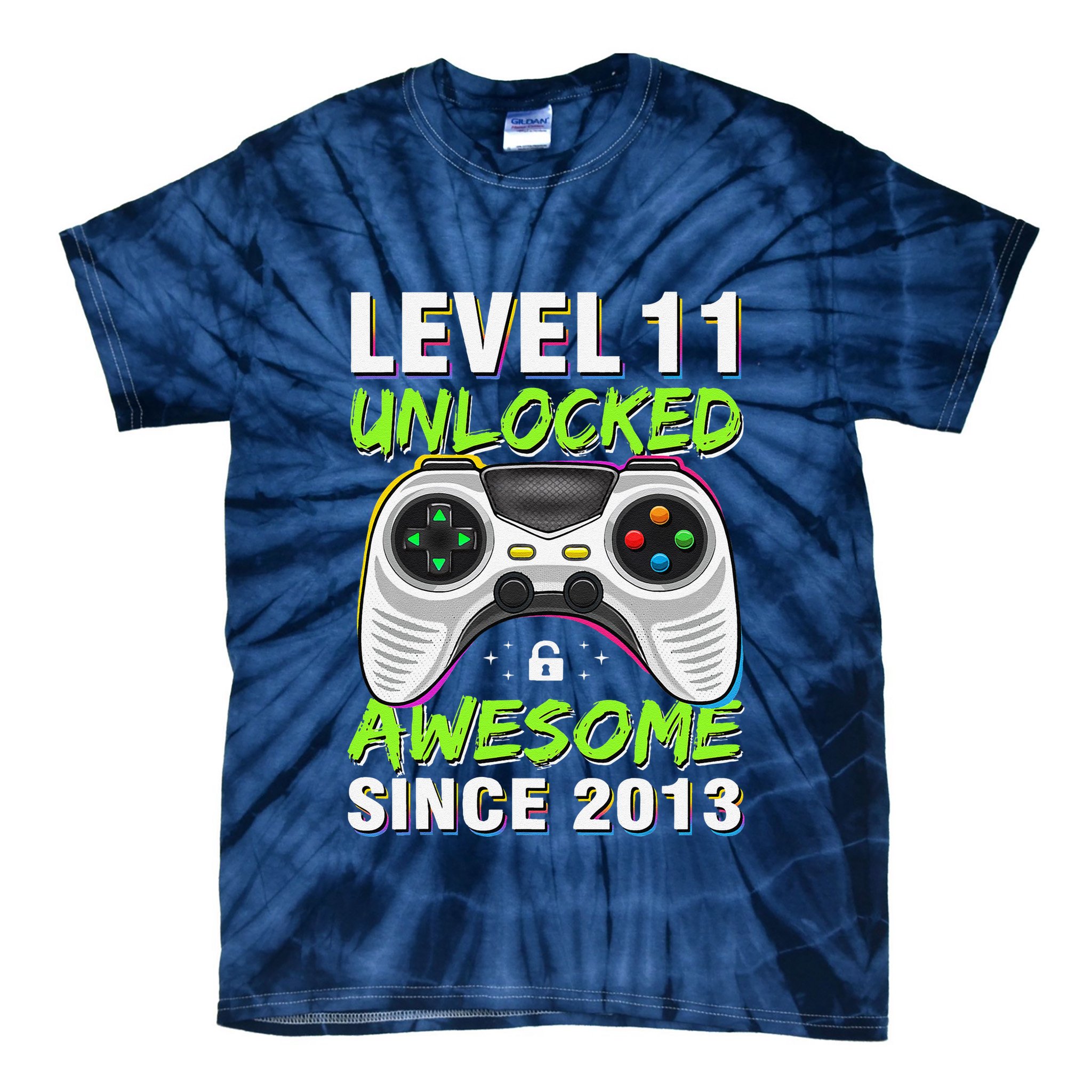 Level 11 Unlocked Awesome Since 2013 11th Birthday Gaming Tie-Dye T-Shirt