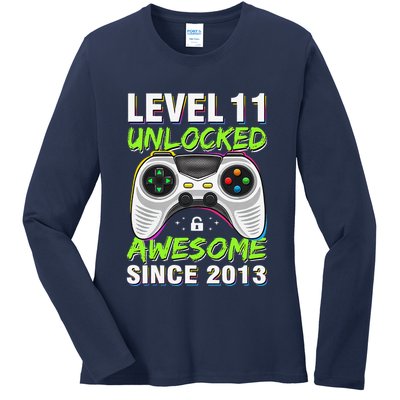 Level 11 Unlocked Awesome Since 2013 11th Birthday Gaming Ladies Long Sleeve Shirt
