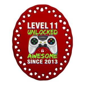 Level 11 Unlocked Awesome Since 2013 11th Birthday Gaming Ceramic Oval Ornament