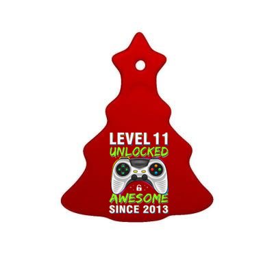 Level 11 Unlocked Awesome Since 2013 11th Birthday Gaming Ceramic Tree Ornament