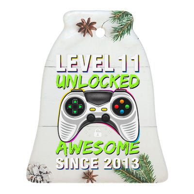 Level 11 Unlocked Awesome Since 2013 11th Birthday Gaming Ceramic Bell Ornament