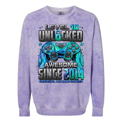 Level 10 Unlocked Awesome Since 2014 10th Birthday Gaming Colorblast Crewneck Sweatshirt