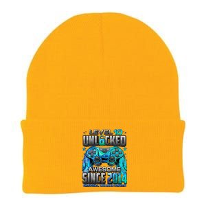 Level 10 Unlocked Awesome Since 2014 10th Birthday Gaming Knit Cap Winter Beanie