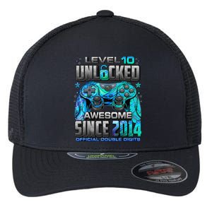 Level 10 Unlocked Awesome Since 2014 10th Birthday Gaming Flexfit Unipanel Trucker Cap