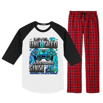 Level 10 Unlocked Awesome Since 2014 10th Birthday Gaming Raglan Sleeve Pajama Set