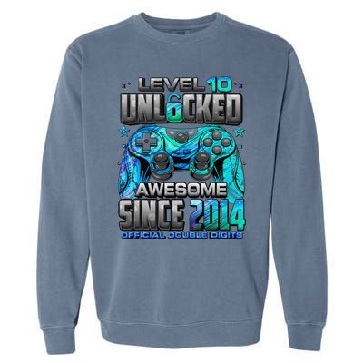 Level 10 Unlocked Awesome Since 2014 10th Birthday Gaming Garment-Dyed Sweatshirt