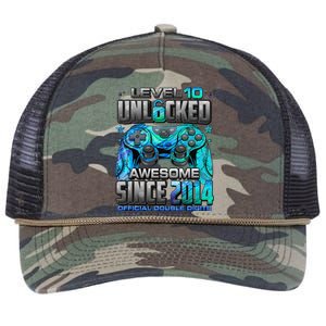 Level 10 Unlocked Awesome Since 2014 10th Birthday Gaming Retro Rope Trucker Hat Cap