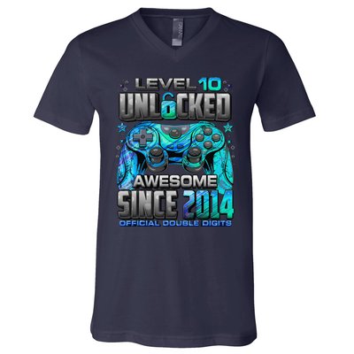 Level 10 Unlocked Awesome Since 2014 10th Birthday Gaming V-Neck T-Shirt