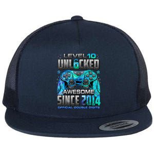 Level 10 Unlocked Awesome Since 2014 10th Birthday Gaming Flat Bill Trucker Hat