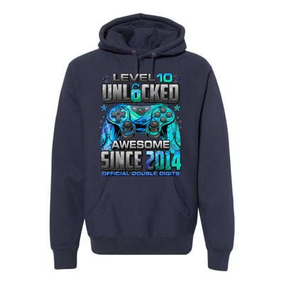 Level 10 Unlocked Awesome Since 2014 10th Birthday Gaming Premium Hoodie