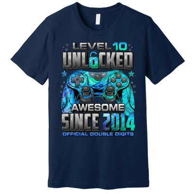 Level 10 Unlocked Awesome Since 2014 10th Birthday Gaming Premium T-Shirt