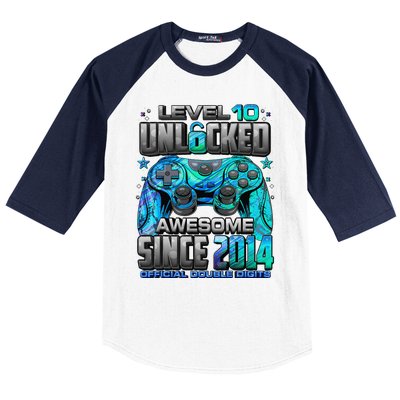 Level 10 Unlocked Awesome Since 2014 10th Birthday Gaming Baseball Sleeve Shirt