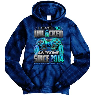 Level 10 Unlocked Awesome Since 2014 10th Birthday Gaming Tie Dye Hoodie