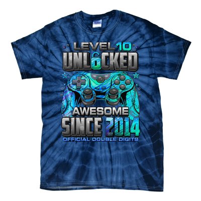 Level 10 Unlocked Awesome Since 2014 10th Birthday Gaming Tie-Dye T-Shirt