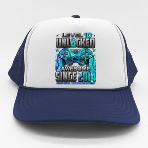 Level 10 Unlocked Awesome Since 2014 10th Birthday Gaming Trucker Hat