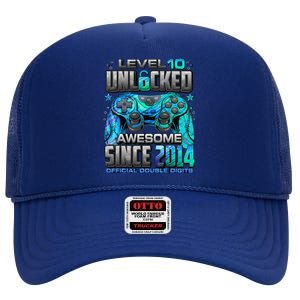 Level 10 Unlocked Awesome Since 2014 10th Birthday Gaming High Crown Mesh Back Trucker Hat