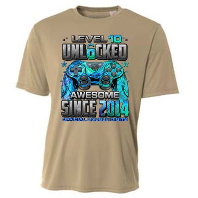 Level 10 Unlocked Awesome Since 2014 10th Birthday Gaming Cooling Performance Crew T-Shirt