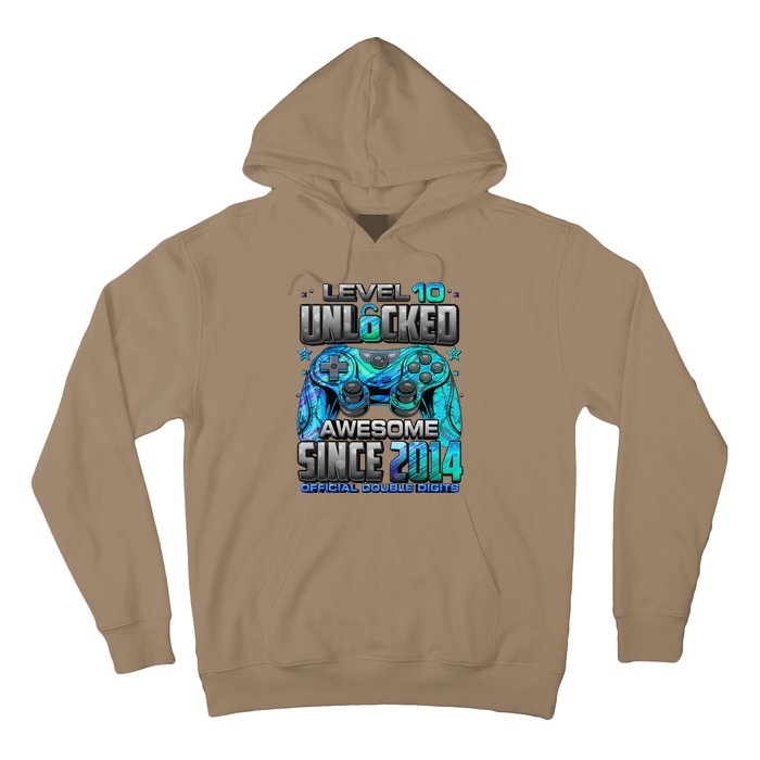 Level 10 Unlocked Awesome Since 2014 10th Birthday Gaming Hoodie