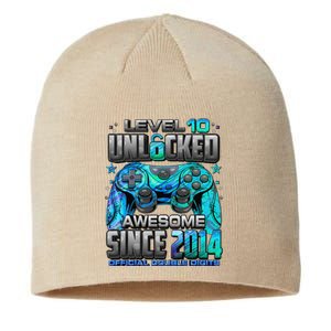 Level 10 Unlocked Awesome Since 2014 10th Birthday Gaming Sustainable Beanie