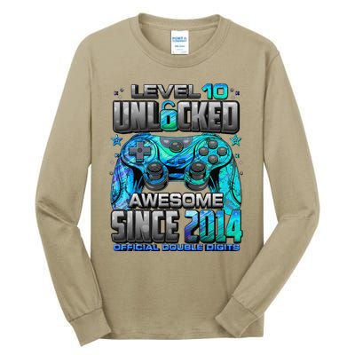 Level 10 Unlocked Awesome Since 2014 10th Birthday Gaming Tall Long Sleeve T-Shirt