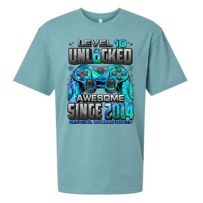 Level 10 Unlocked Awesome Since 2014 10th Birthday Gaming Sueded Cloud Jersey T-Shirt