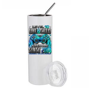 Level 10 Unlocked Awesome Since 2014 10th Birthday Gaming Stainless Steel Tumbler