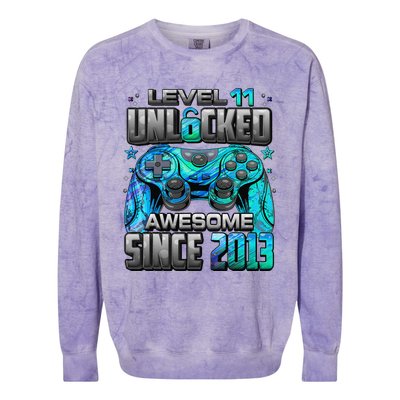 Level 11 Unlocked Awesome Since 2013 11th Birthday Gaming Colorblast Crewneck Sweatshirt