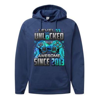 Level 11 Unlocked Awesome Since 2013 11th Birthday Gaming Performance Fleece Hoodie