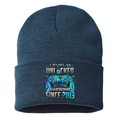 Level 11 Unlocked Awesome Since 2013 11th Birthday Gaming Sustainable Knit Beanie