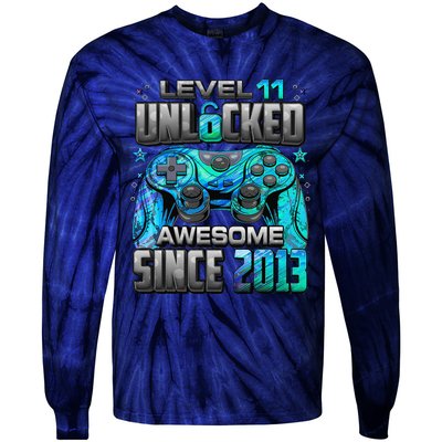 Level 11 Unlocked Awesome Since 2013 11th Birthday Gaming Tie-Dye Long Sleeve Shirt