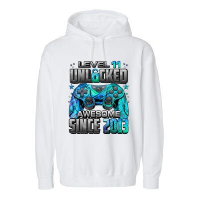 Level 11 Unlocked Awesome Since 2013 11th Birthday Gaming Garment-Dyed Fleece Hoodie