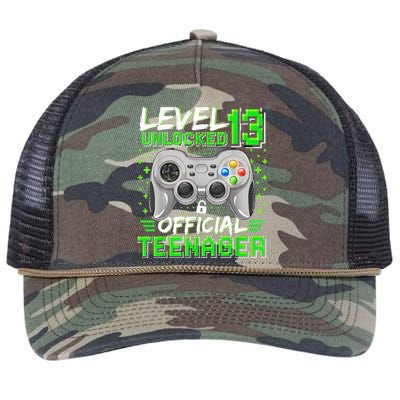 Level 13 Unlocked Teenager 13th Birthday Gamer Retro Rope Trucker Hat Cap