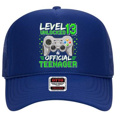 Level 13 Unlocked Teenager 13th Birthday Gamer High Crown Mesh Back Trucker Hat