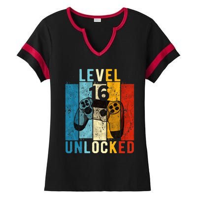 Level 16 Unlocked Video Gamer 16 Year Old 16th Birthday Gift Ladies Halftime Notch Neck Tee