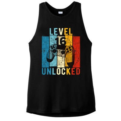 Level 16 Unlocked Video Gamer 16 Year Old 16th Birthday Gift Ladies PosiCharge Tri-Blend Wicking Tank