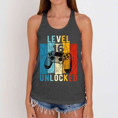 Level 16 Unlocked Video Gamer 16 Year Old 16th Birthday Gift Women's Knotted Racerback Tank