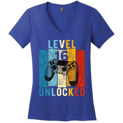 Level 16 Unlocked Video Gamer 16 Year Old 16th Birthday Gift Women's V-Neck T-Shirt