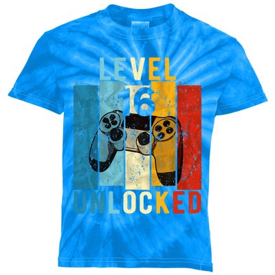 Level 16 Unlocked Video Gamer 16 Year Old 16th Birthday Gift Kids Tie-Dye T-Shirt